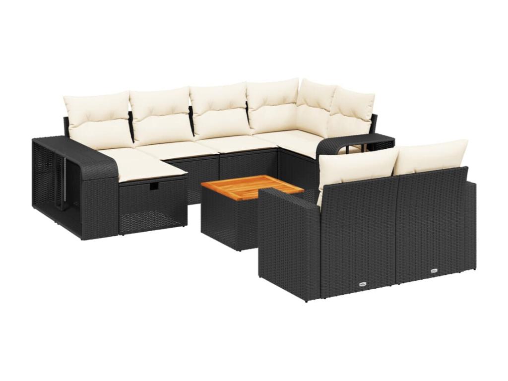 Salon de jardin 11 pcs avec coussins noir résine tressée TKGI14482