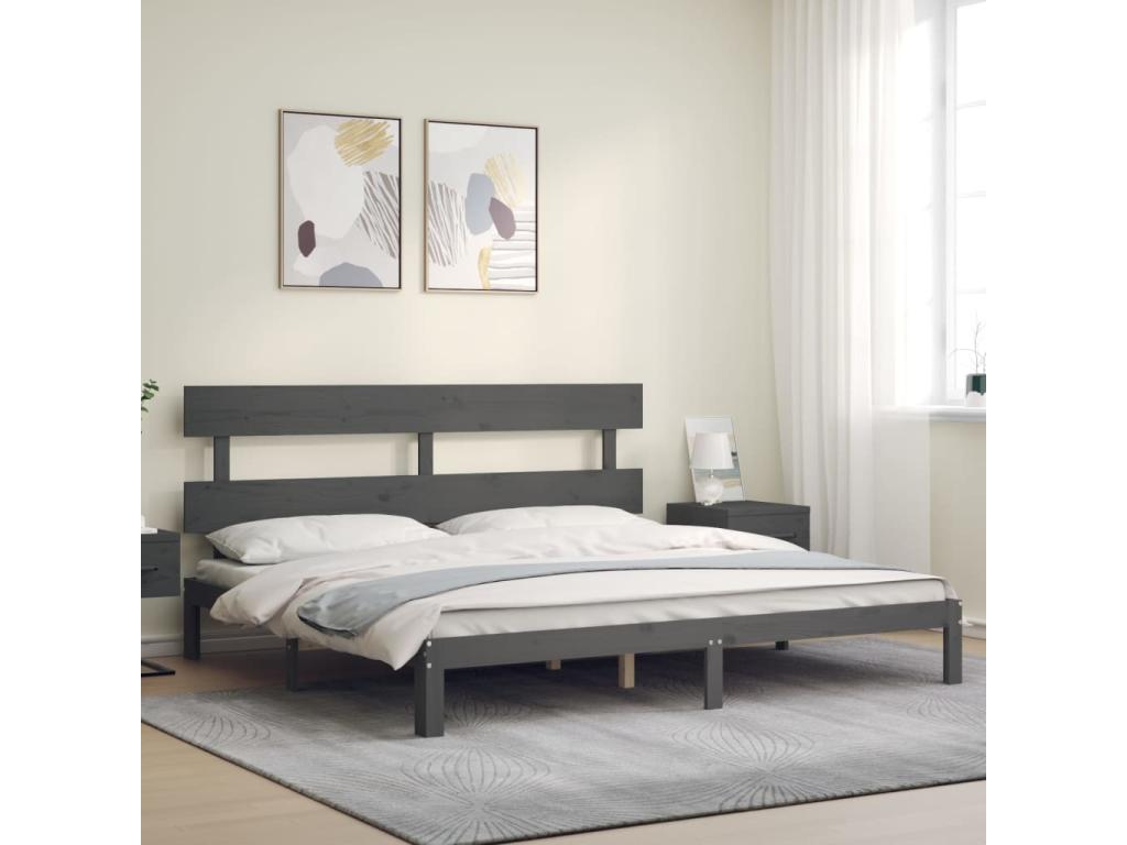 Cadre de lit avec tête de lit gris 200x200 cm bois massif LGVP78471