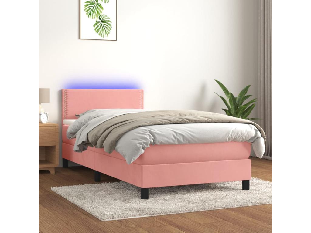 Sommier à Lumenao de lit avec matelas LED Rose 90x190 Velours TBFO72969