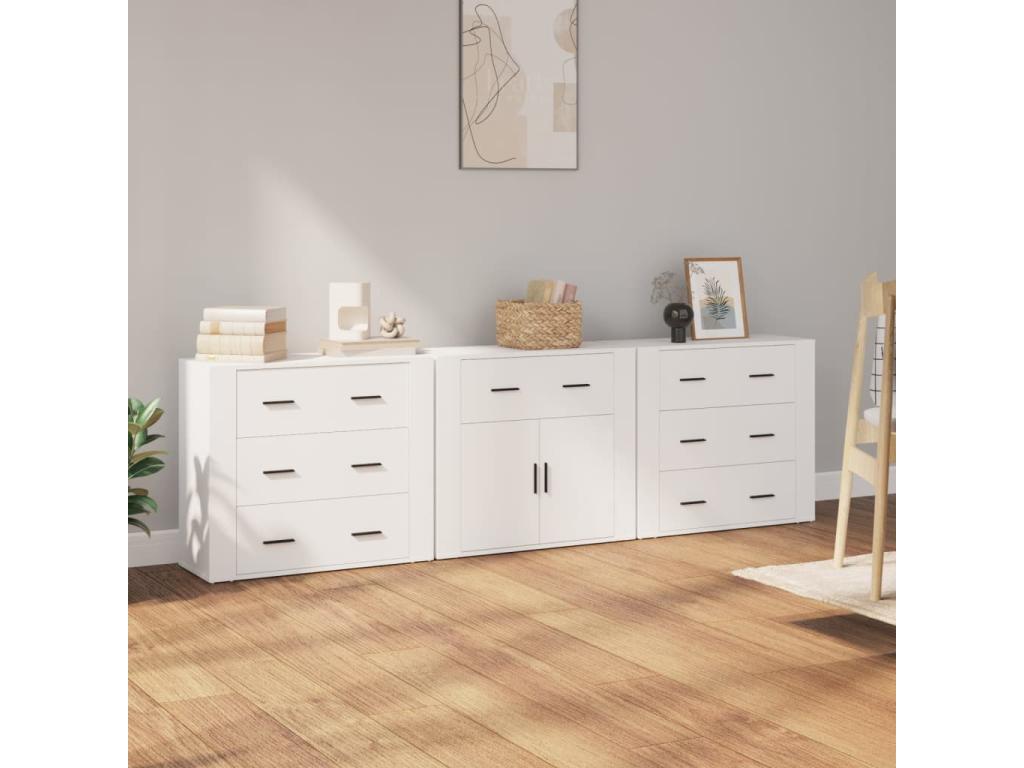 Buffets 3 pièces Blanc Bois d'ingénierie KFPP55129