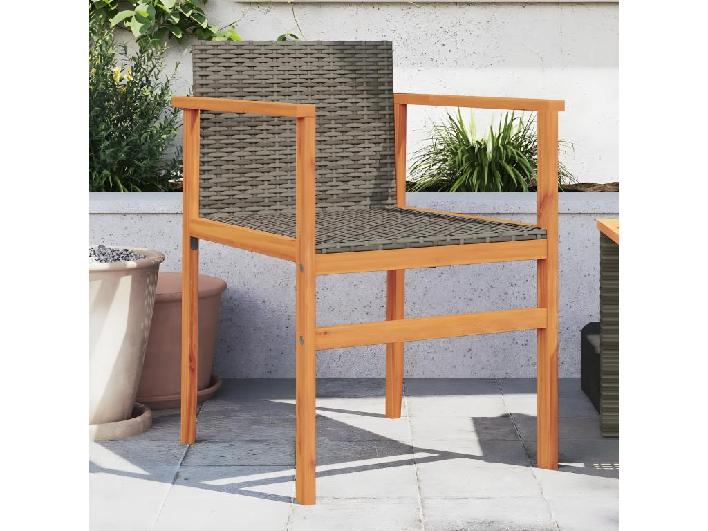 Set of 2 garden chairs, grey woven resin and solid wood, TOLQ49980