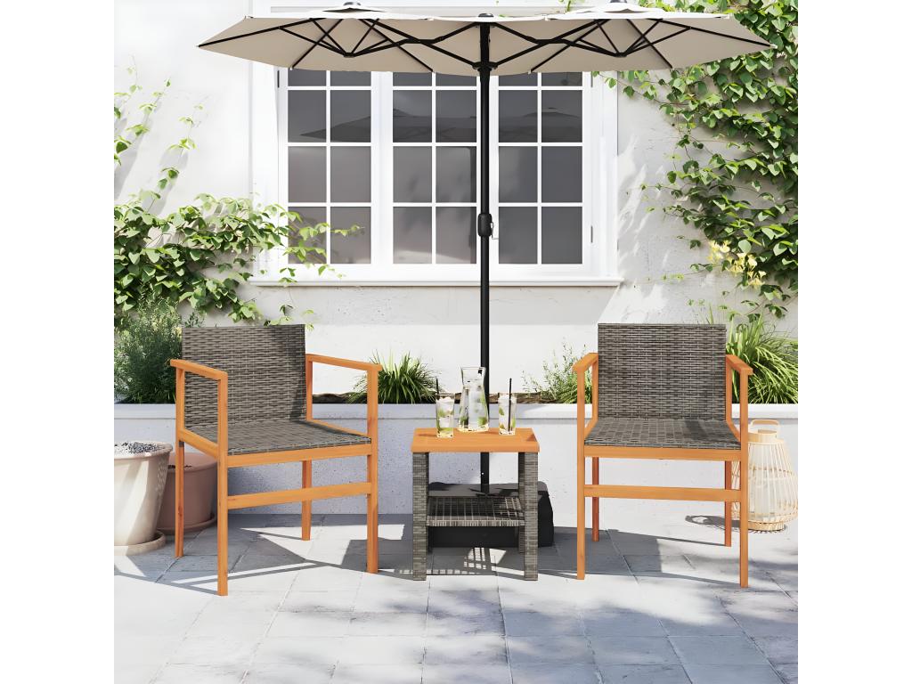 Set of 2 garden chairs, grey woven resin and solid wood, TOLQ49980