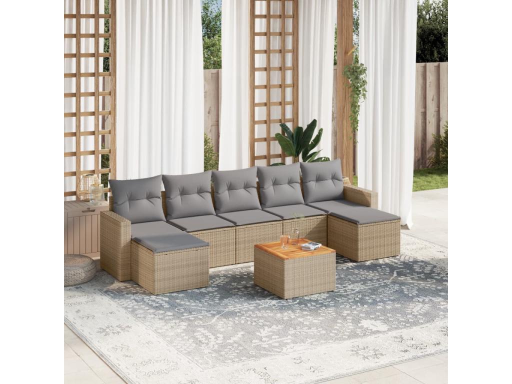 Salon de jardin avec coussins 8 pcs beige résine tressée IUAR49041