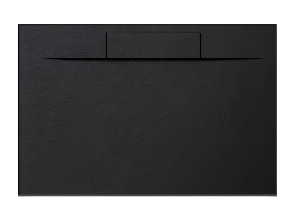 Ventoriq PLUS 110x95 cm black shower tray in resin and marble powder with side grate in marble resin OPAG75027