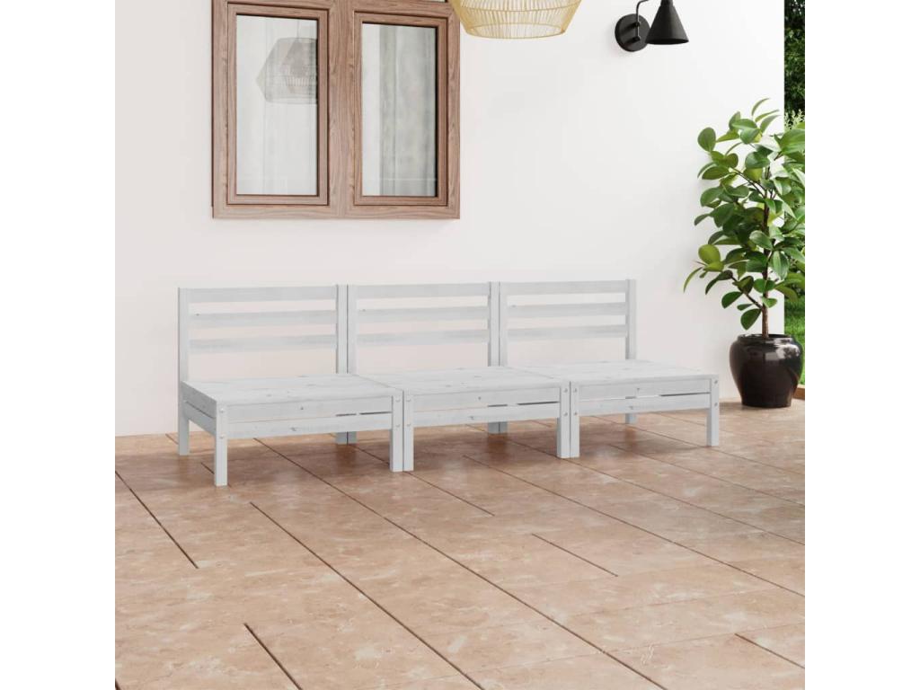 Salon de jardin 3 pcs Blanc Bois de pin massif 7 XVFI97379