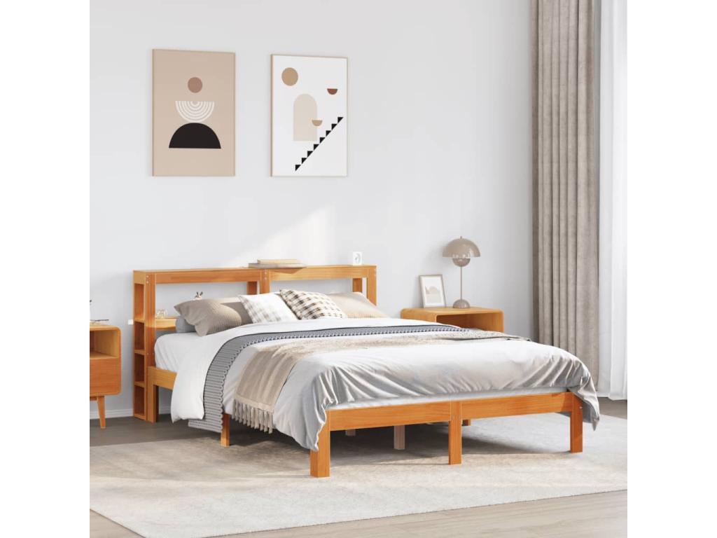 Cadre de lit sans matelas cire marron 140x200cm bois pin massif SMWV06569