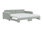 Daybed with pull-out bed and light grey 100x200 cm velvet mattress CUJW07149