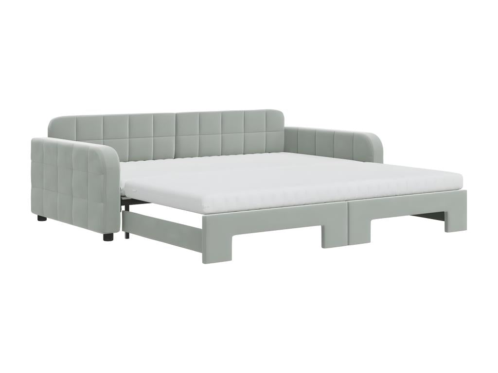 Daybed with pull-out bed and light grey 100x200 cm velvet mattress CUJW07149