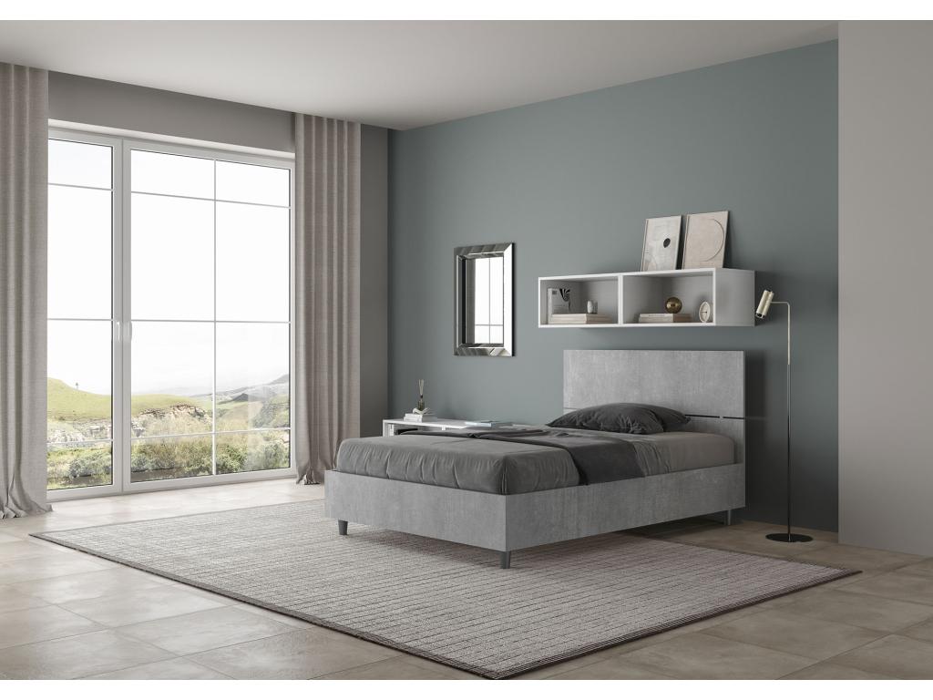 Lit 1 place et demi sans sommier 120x200 tête de lit droite gris béton Boislis YFKT32657