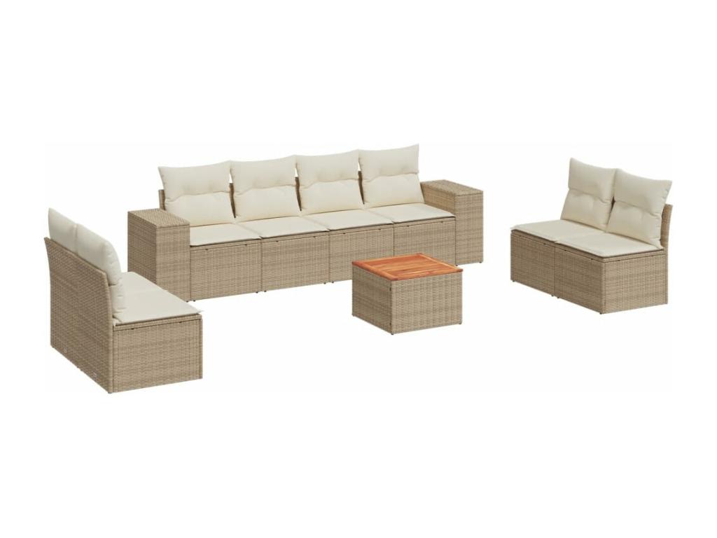 Salon de jardin avec coussins 9 pcs beige résine tressée RLER78805