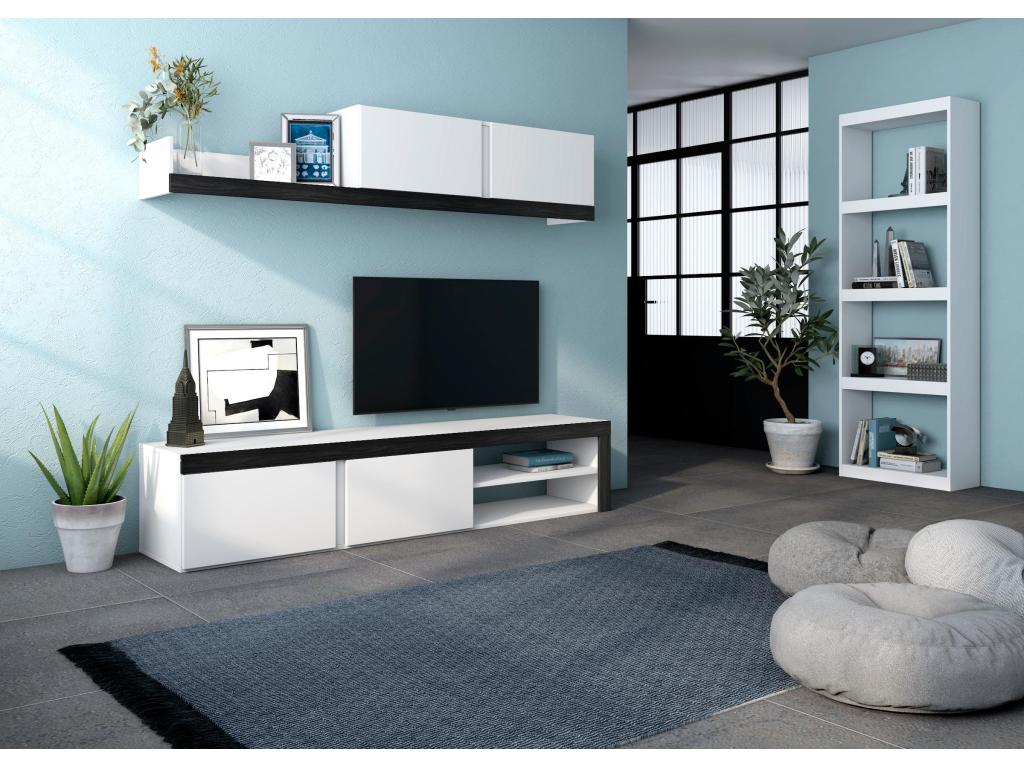 Ensemble de Salon et Bibliothèque - Couleur Blanc/Noir-Étagère couleur Blanc Mat CYBI72603