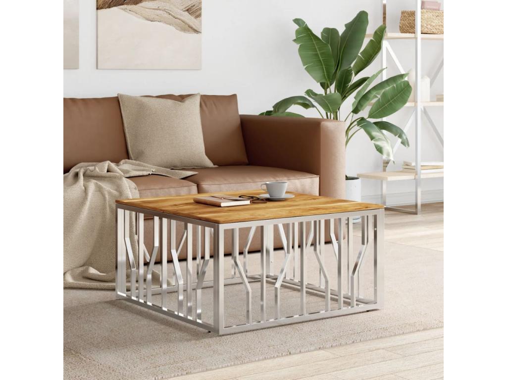 Table basse argenté acier inoxydable et bois massif d'Ventoriq WLRM65152