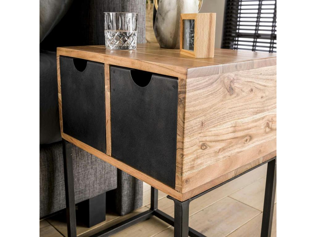 Table de chevet industrielle tiroirs métal Ventoriq BKOU00000