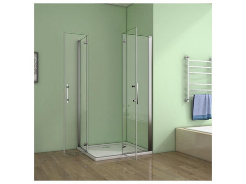 Pivoting and folding shower enclosure 100x70x195cm in 6mm tempered glass with anti-limescale coating and stainless steel handle PWGT27252