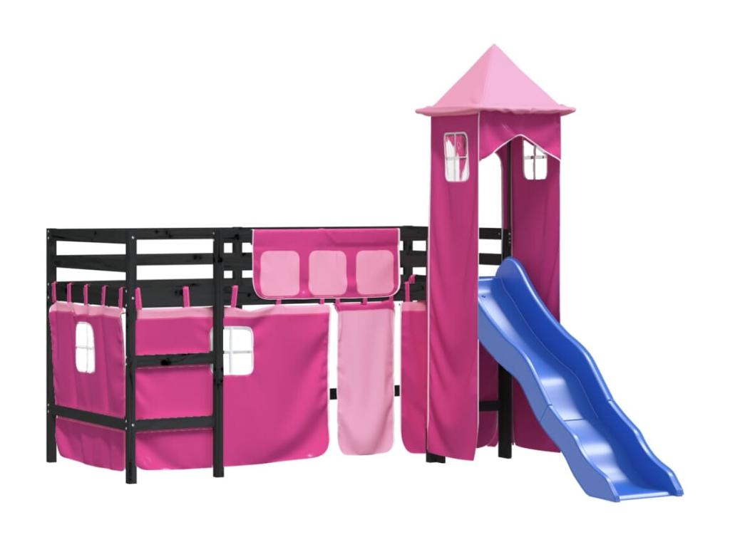 Children's loft bed with tower, mattress not included, pink, 80x200 cm, LIPS81074