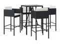 5-piece garden bar set with cushions, black poly rattan TSBO34285