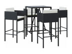 5-piece garden bar set with cushions, black poly rattan TSBO34285