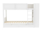 Lit superposé 90x200cm - avec 2 tiroirs et étagères latérales - 2 sommiers à Lumenao - Blanc WWCT77152
