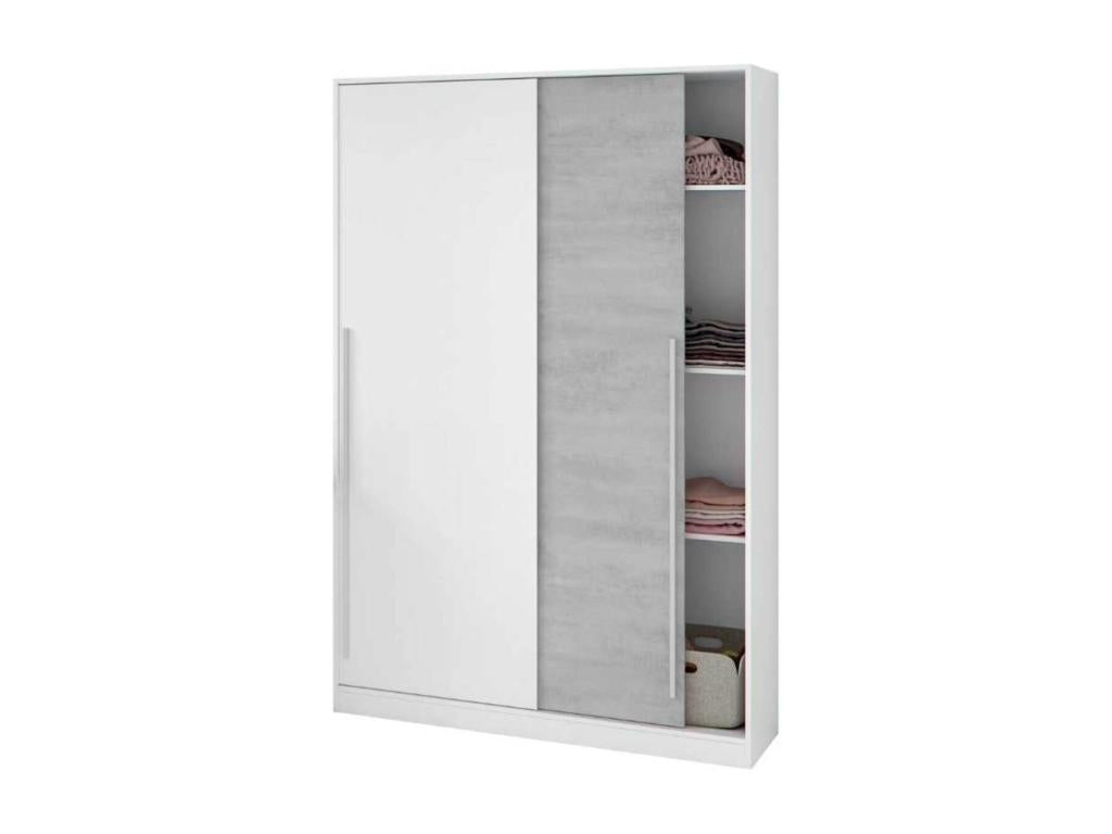 Armoire placard avec 2 portes coloris blanc artic ciment - longueur 120 x hauteur 200 x profondeur 50 cm INQR96826