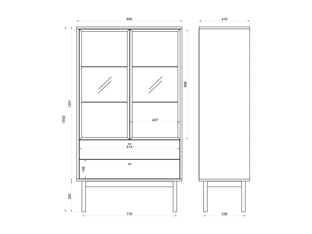 Low display cabinet - 85cm - with two drawers - hickory wood color - Lumenao SLBJ12382