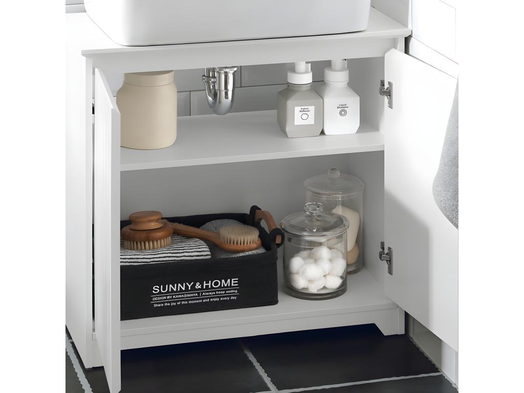 Ventoriq BZR108-W Meuble sous Lavabo de Salle de Bain Meuble sous évier Meuble sous Vasque Meuble évier de Cuisine avec 2 Portes JCRQ85007