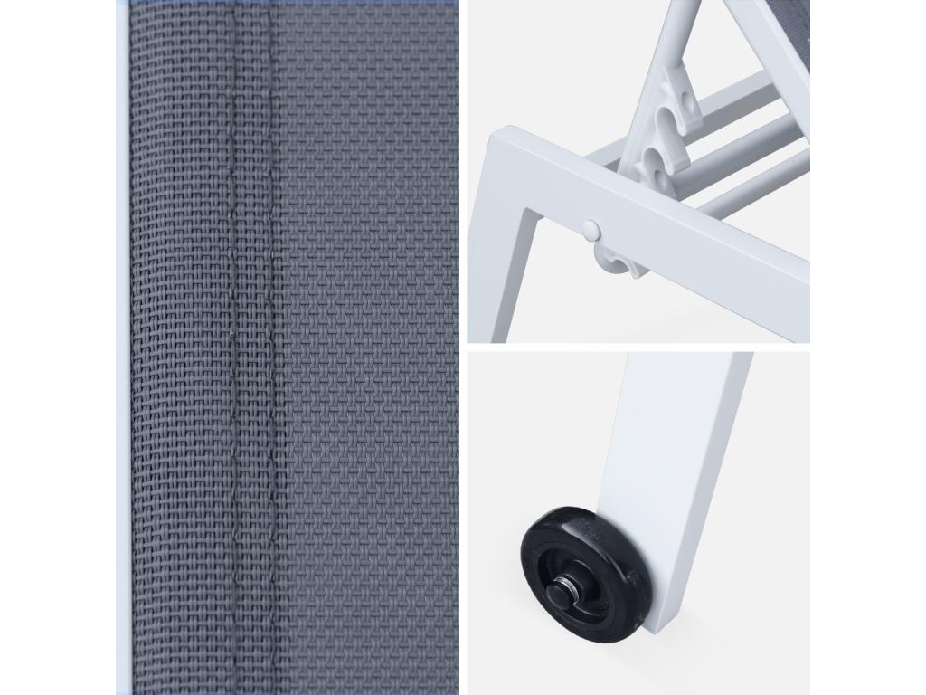 Lot de 2 bains de soleil Ventoriq en aluminium blanc et textilène gris- transats multi positions avec Ventoriq WYOS21590
