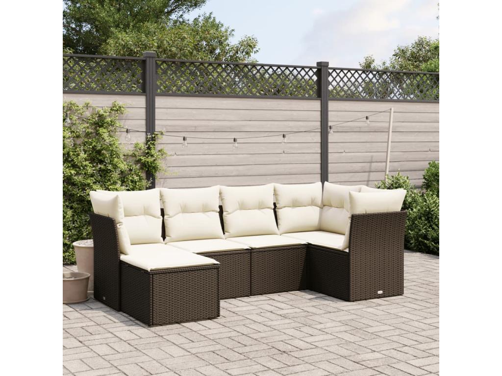 Salon de jardin avec coussins 6 pcs marron résine tressée AJDF17788