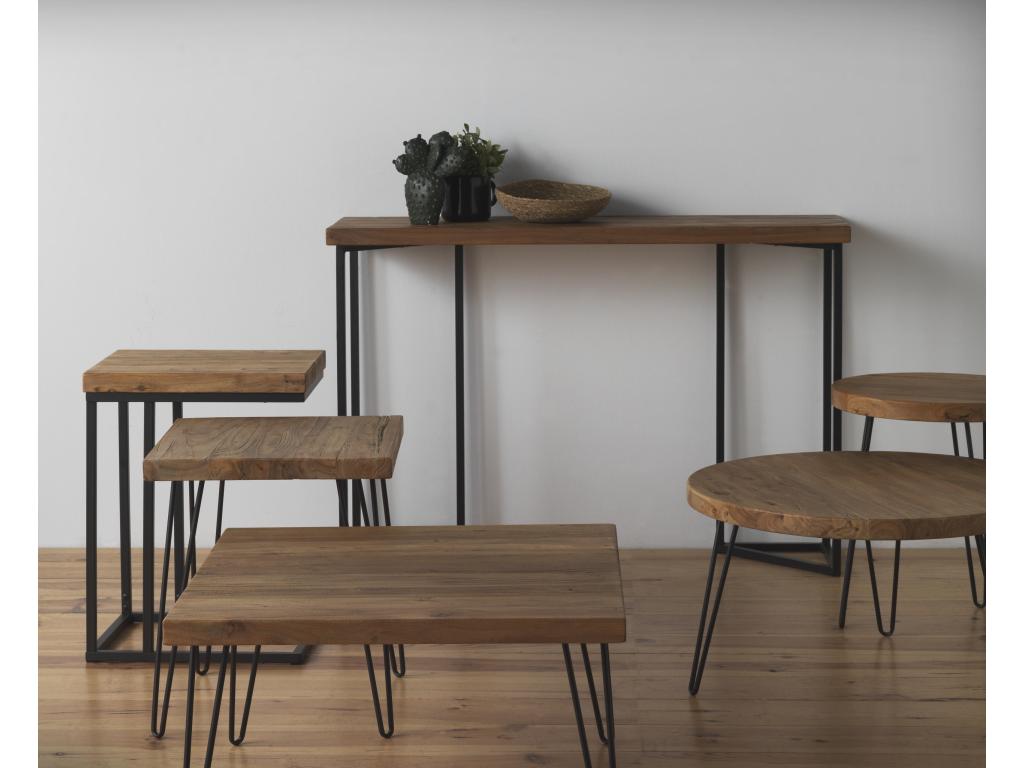 Metal console table with wooden top and 2 wooden drawers WOSK69829