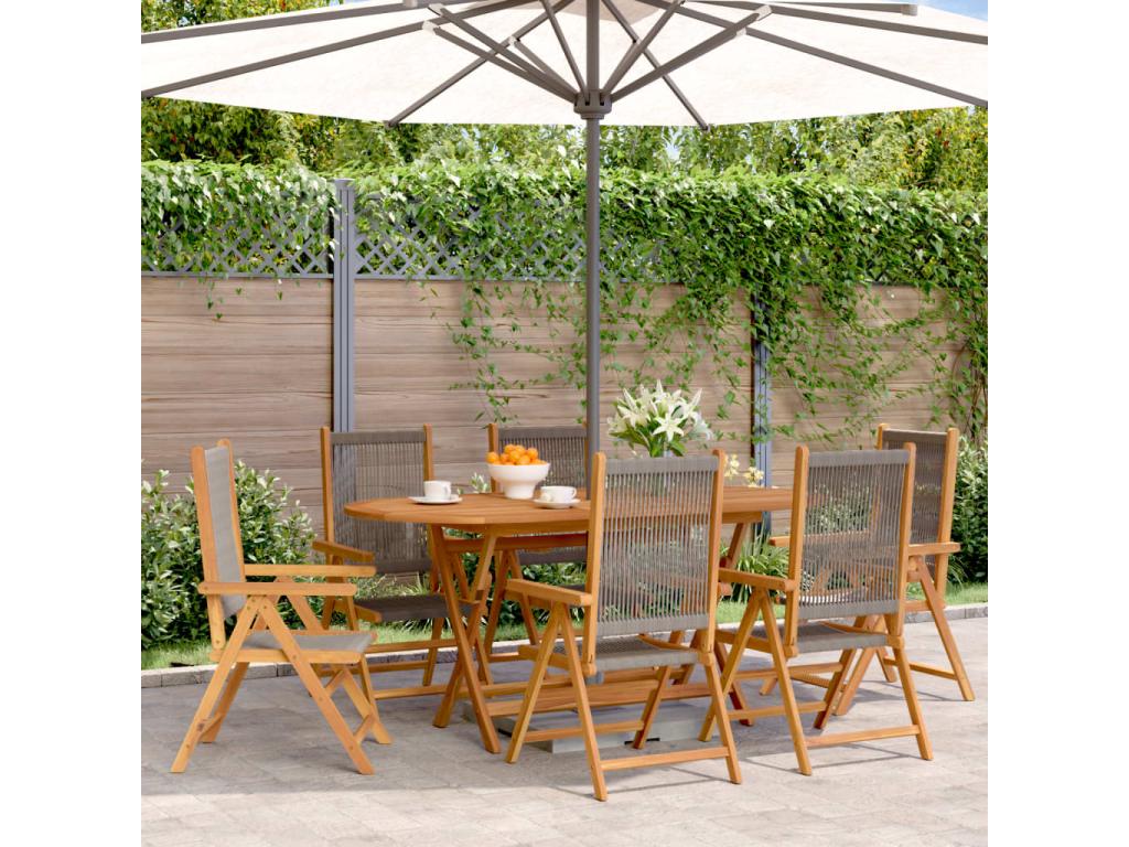 Ventoriq FCON32444 Garden Reclining Chairs, Set of 6, Grey Solid Wood