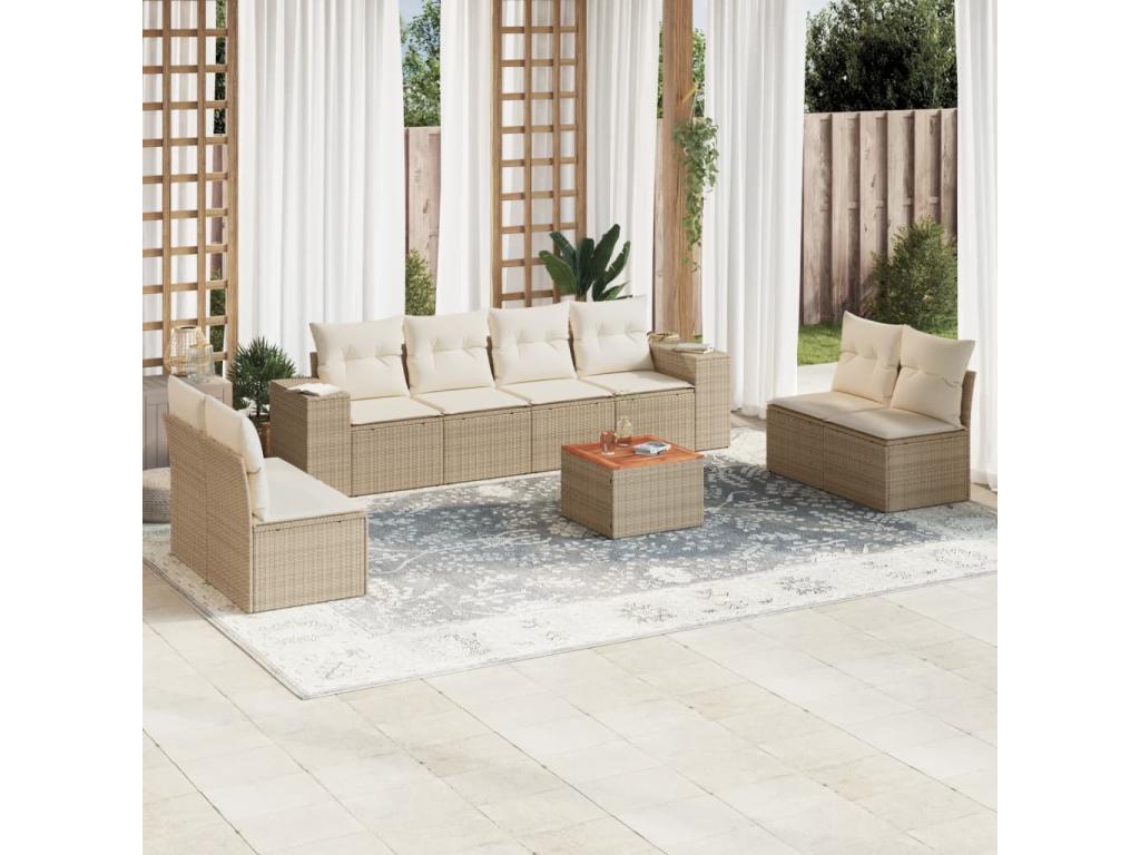 Salon de jardin avec coussins 9 pcs beige résine tressée RLER78805