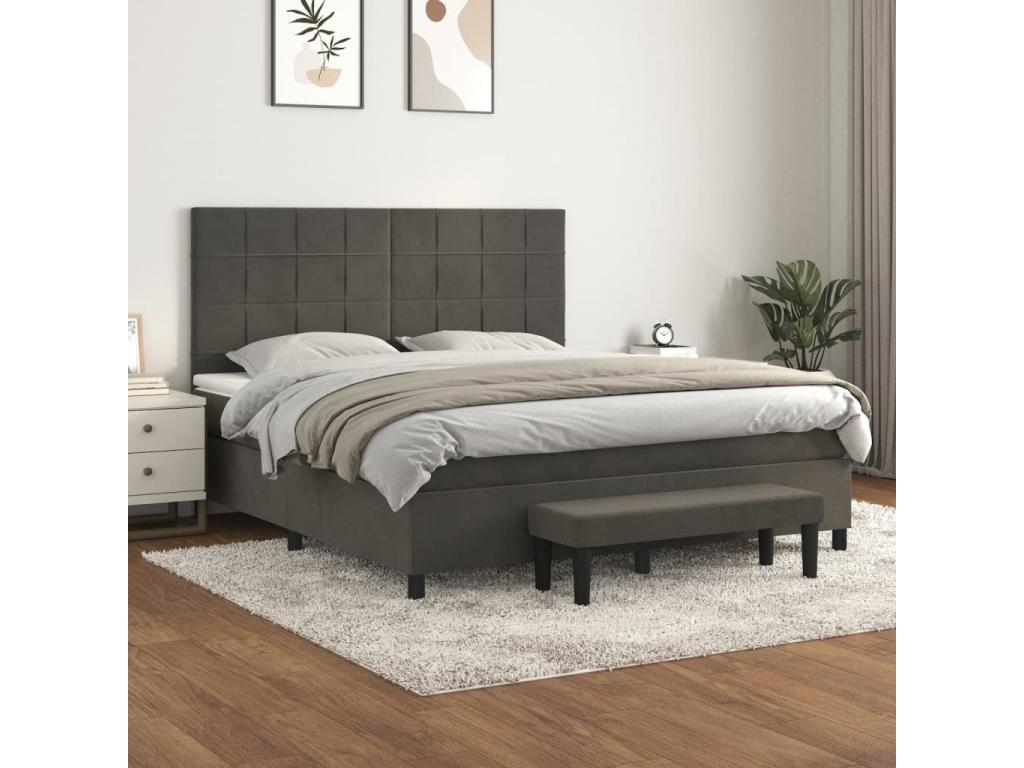 Lit à sommier tapissier et matelas Gris foncé 160x200cm Velours BJEM52797