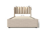 Lit coffre 90x200 cm - lampe de lecture et USB - tissu lin - coloris naturel matelas XUCI96364