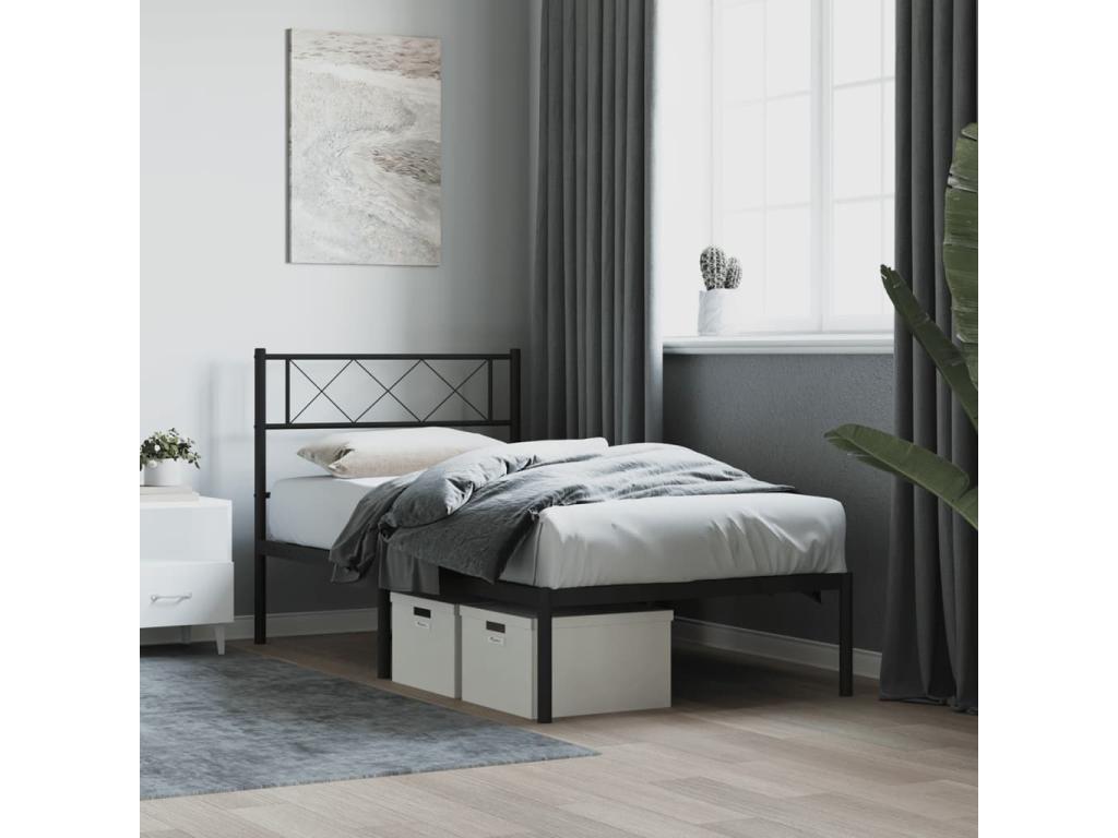 Cadre de lit métal avec tête de lit noir 90x200 cm WJJF44470