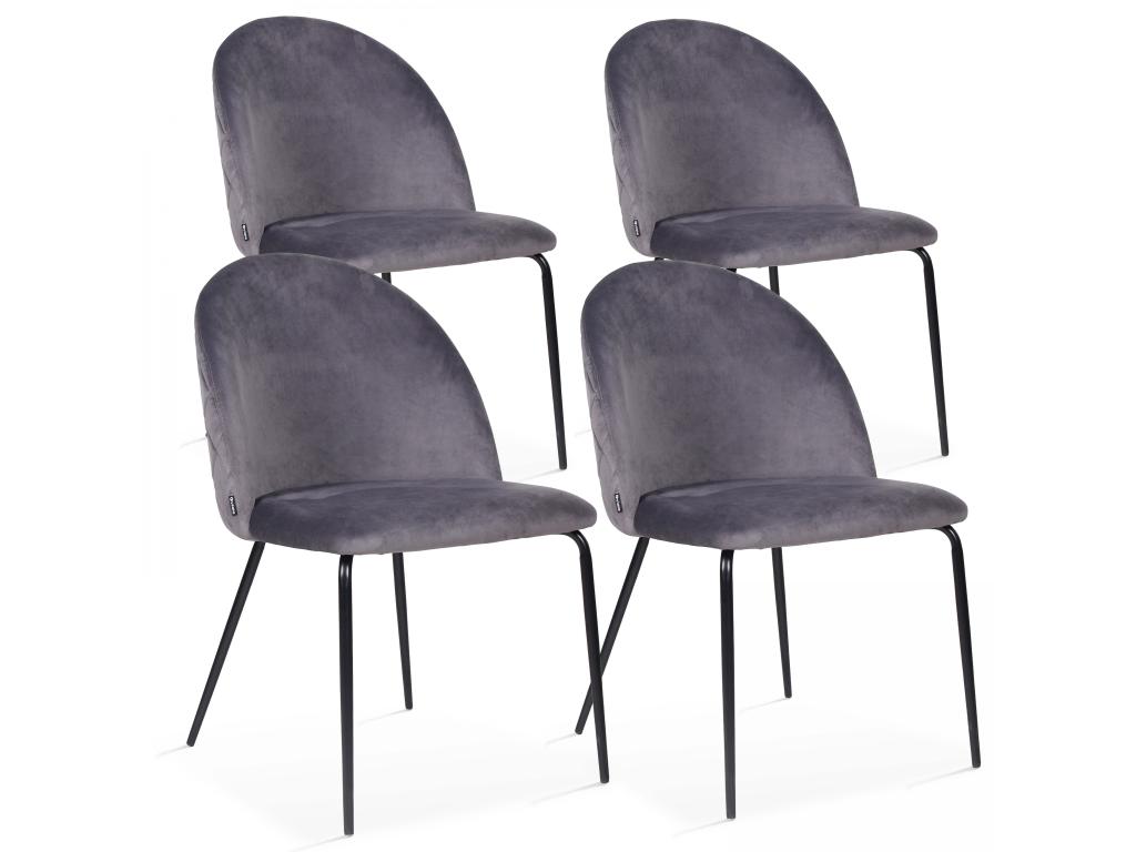Set of 4 grey velvet chairs LUNS28793