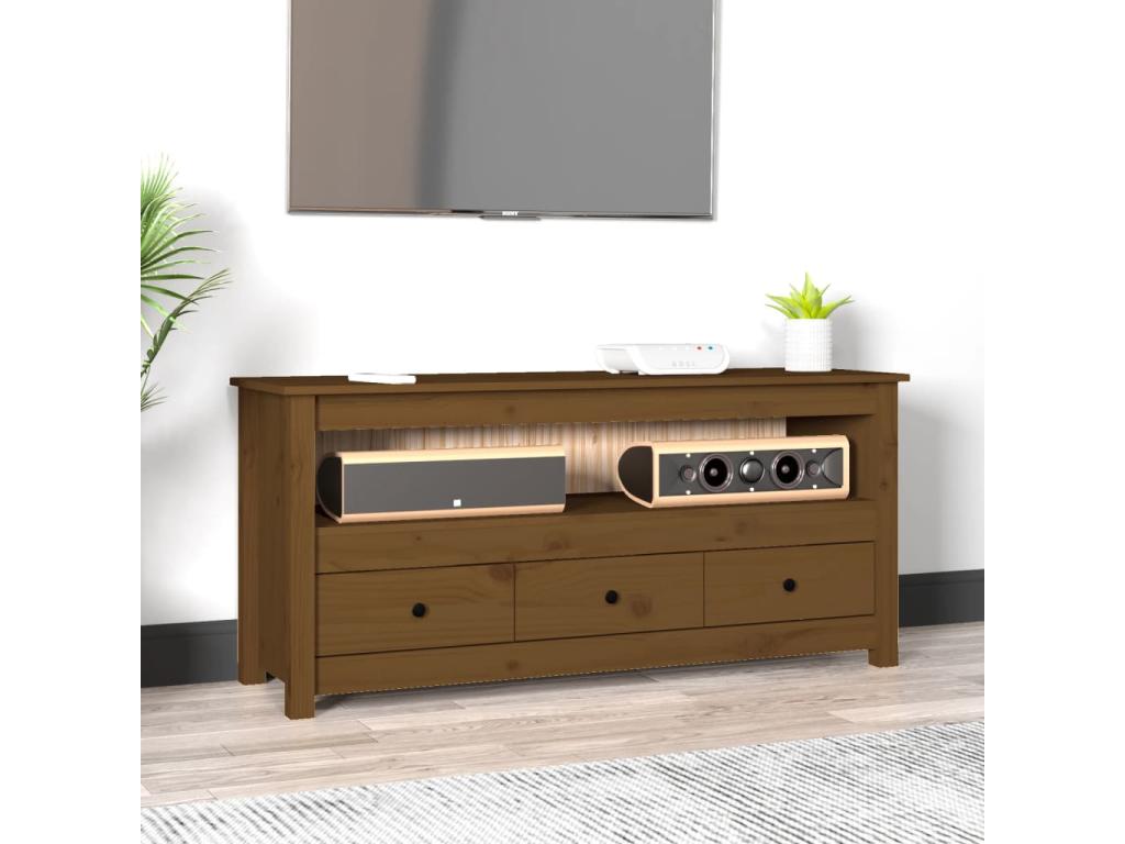 Meuble TV Marron miel 114x35x52 cm Bois de pin massif LMSE13641