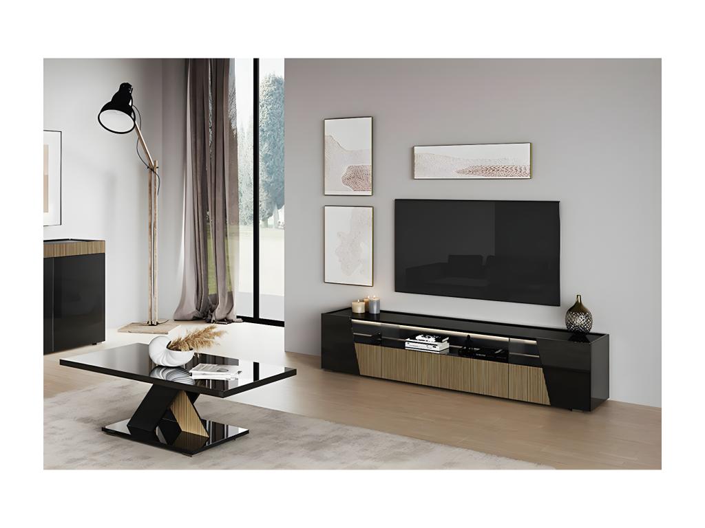 Ventoriq - Ensemble Salon Noir Décor Bois Meuble TV avec Leds Table Basse VWAO15559