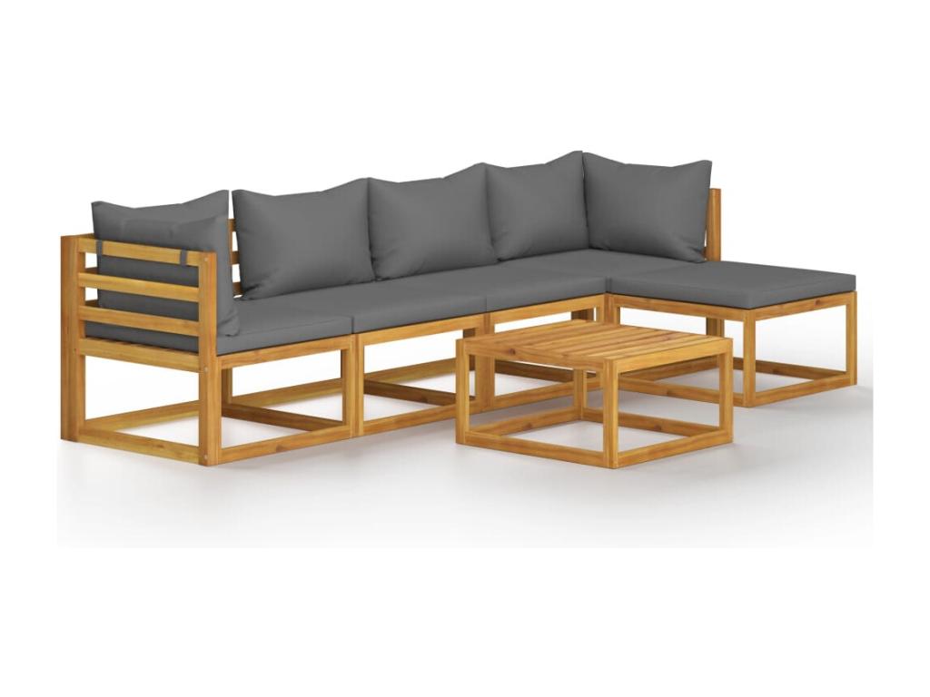 Salon de jardin 6 pcs avec coussin Bois d'Lumenao solide RPTM34269