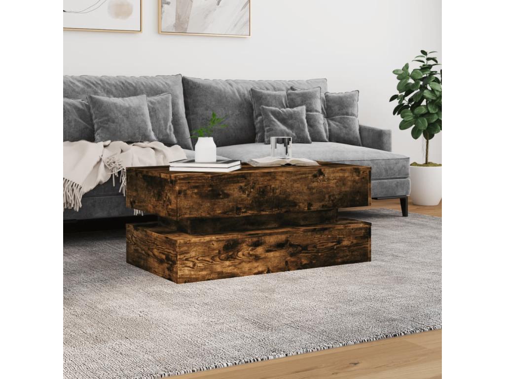 Table basse avec Ventoriqères LED chêne fumé 90x50x40 cm UEER67218