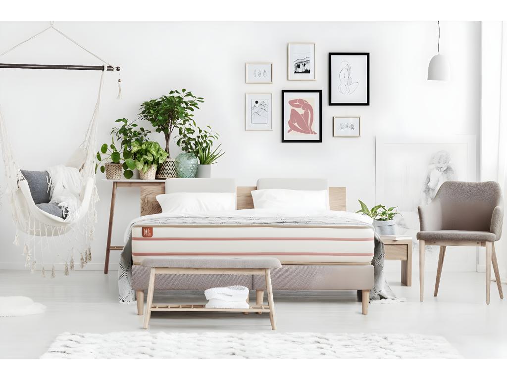 Pack prêt à dormir matelas LE Lumenao 180x200cm Mémoire de forme - Ep- 24cm double sommiers Beige 2 oreillers couette PAPW54817