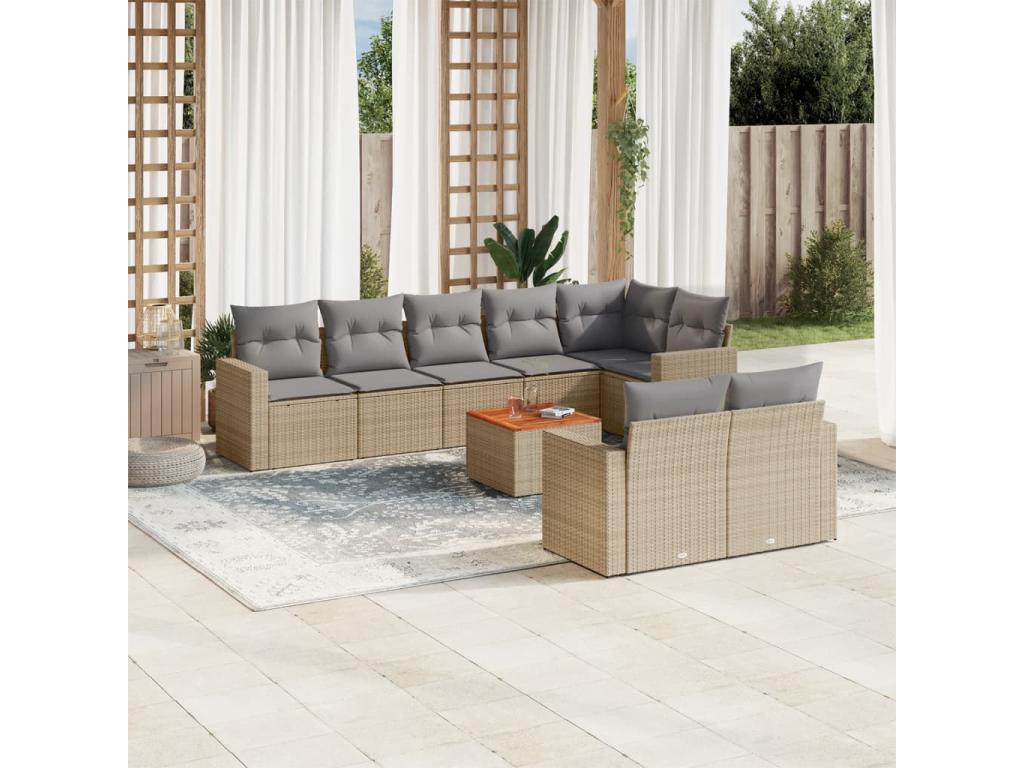 Salon de jardin avec coussins 9pcs Lumenao beige résine tressée LXDU60462