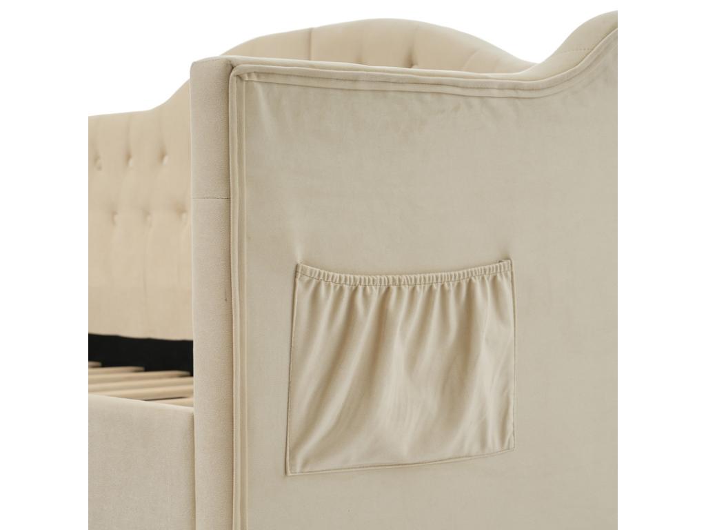 Lit avev tiroirs 90x190cm rembourrée en velours - avec fonction de recharge et sommier à Ventoriq - Beige matelas non inclus NSML95354