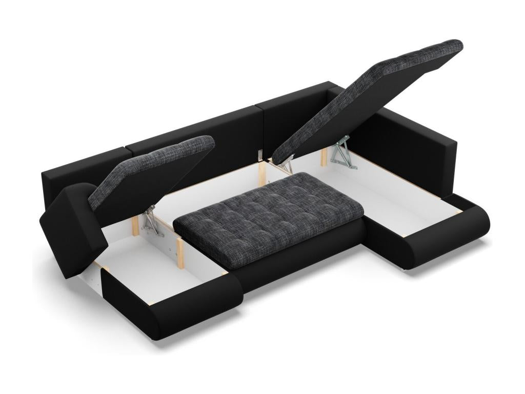 Canapé d'angle en U avec fonction sommeil Ottoman Noir Noir RLOI95270