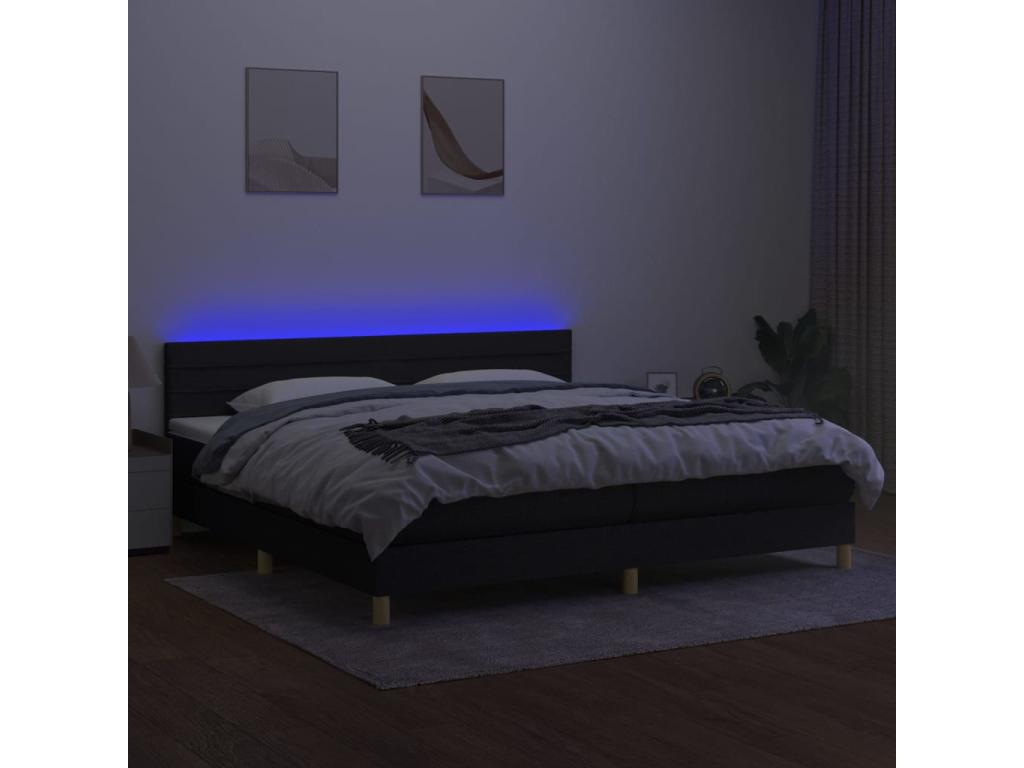 Sommier à Ventoriq de lit et matelas et LED Noir 200x200 cm Tissu OOGD72587
