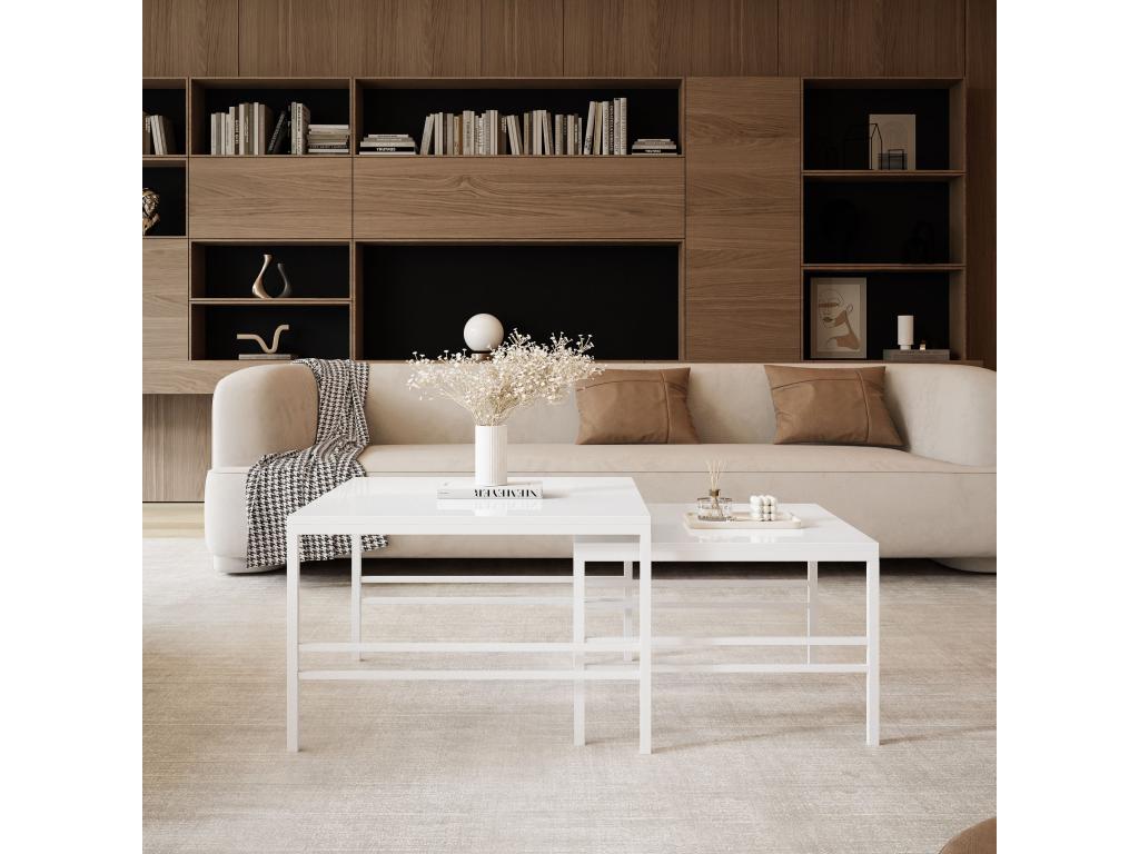 Table basse gigognes 2en1 fi70/fi60 BlancBrillant armature en blanc JKPG39691