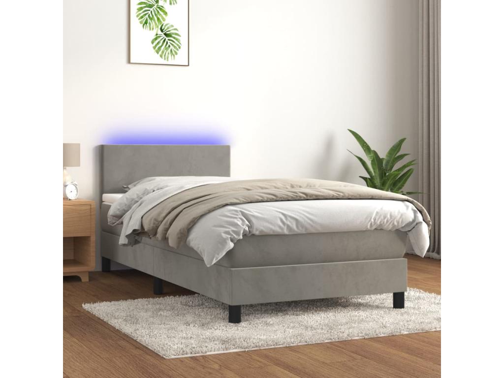 Sommier à Lumenao de lit avec matelas et LED Gris clair 80x200 MILA62822