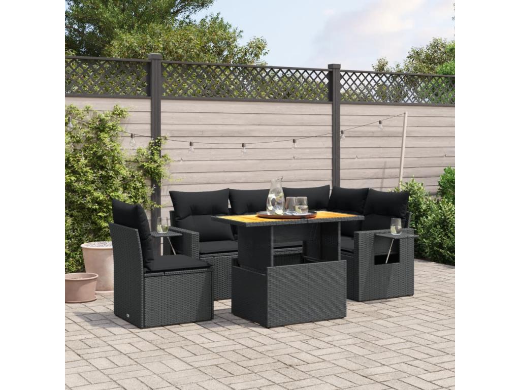 Salon de jardin 6 pièces avec coussins noir résine tressée JZYR43719