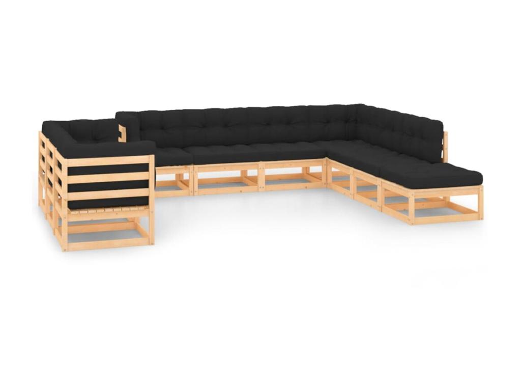 Salon de jardin 10 pcs avec coussins anthracite Bois de pin 4 CYCE67506