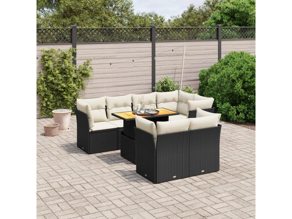 Salon de jardin 8 pcs avec coussins noir résine tressée USCG85540