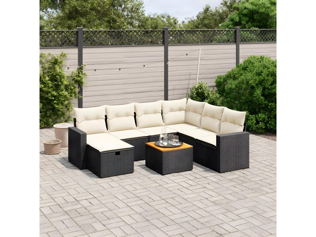 Salon de jardin 8 pcs avec coussins noir résine tressée NBMV22057