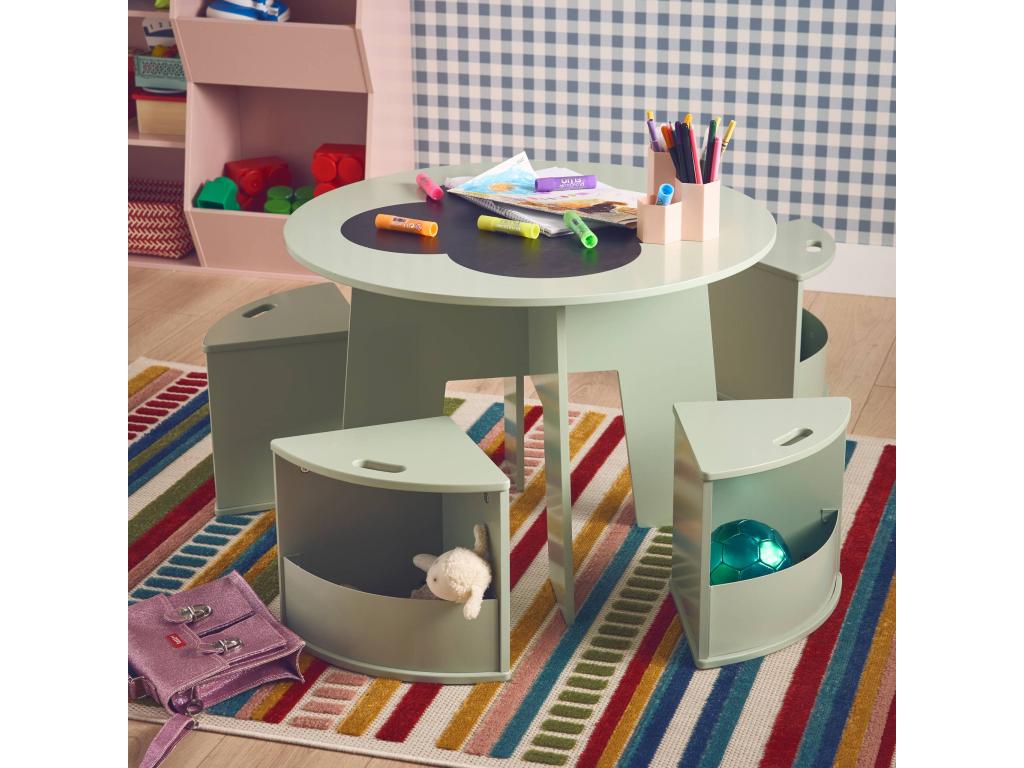 Table avec ardoise et 4 chaises avec rangement pour enfant HGCR34281